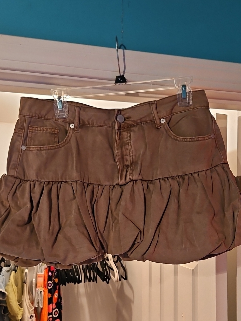 Blank NYC Brown Tiered Mini Skirt with Ruffle Hem